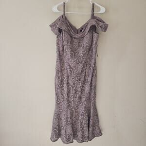 R & M Richards Women's Midi Dress Off-Shoulder Evening Gown Tan Beige Size 12